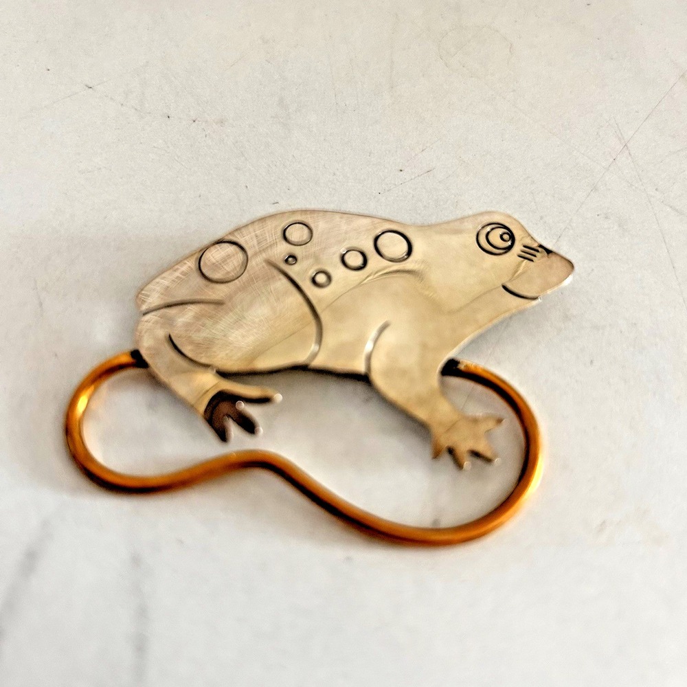 Vintage Taxco Frog On Lily Pad Brooch Pin Mexico TR-78 Sterling Silver 12 Grams